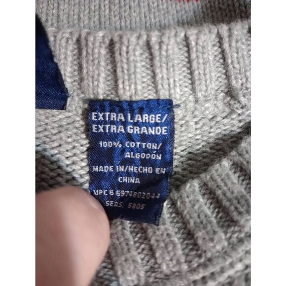 Basic Edition Sweater Men's Extra Large Gray Red White Blue Patriotic Grandpa - Picture 5 of 6